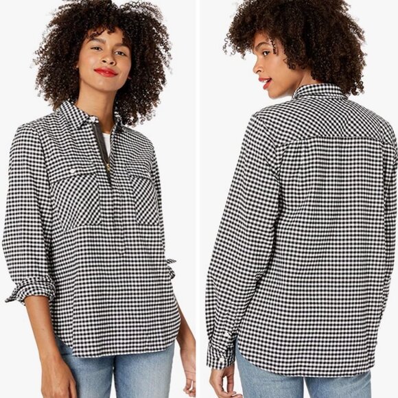 EUC Women's J. CREW Gingham Half-Zip Flannel Pullover Shirt | Size XXL - Picture 1 of 7